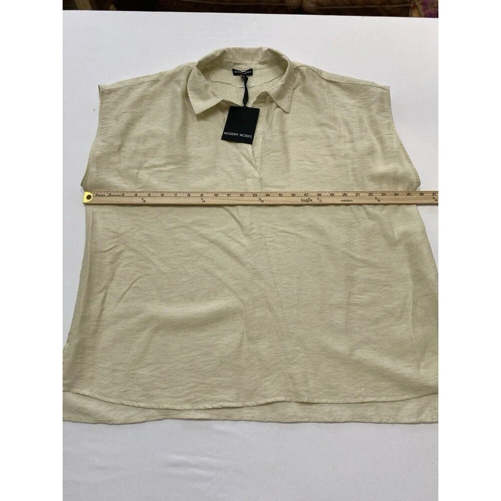 Modern Works 1X Yellow Linen Blend Split Neck Sleeveless Top NWT
